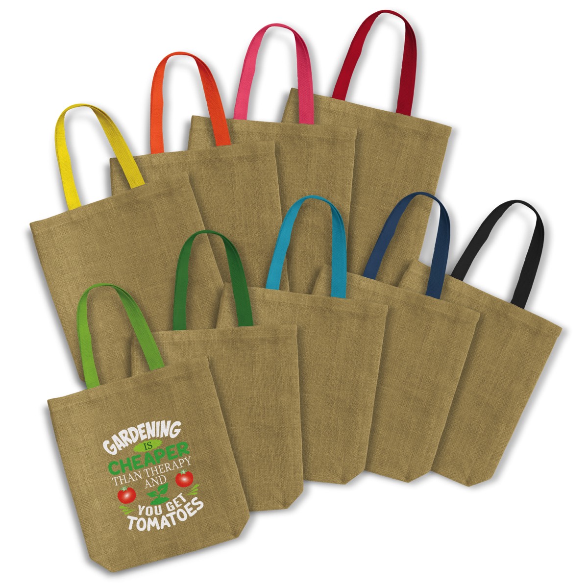 elevate coloured handle jute tote bags available
