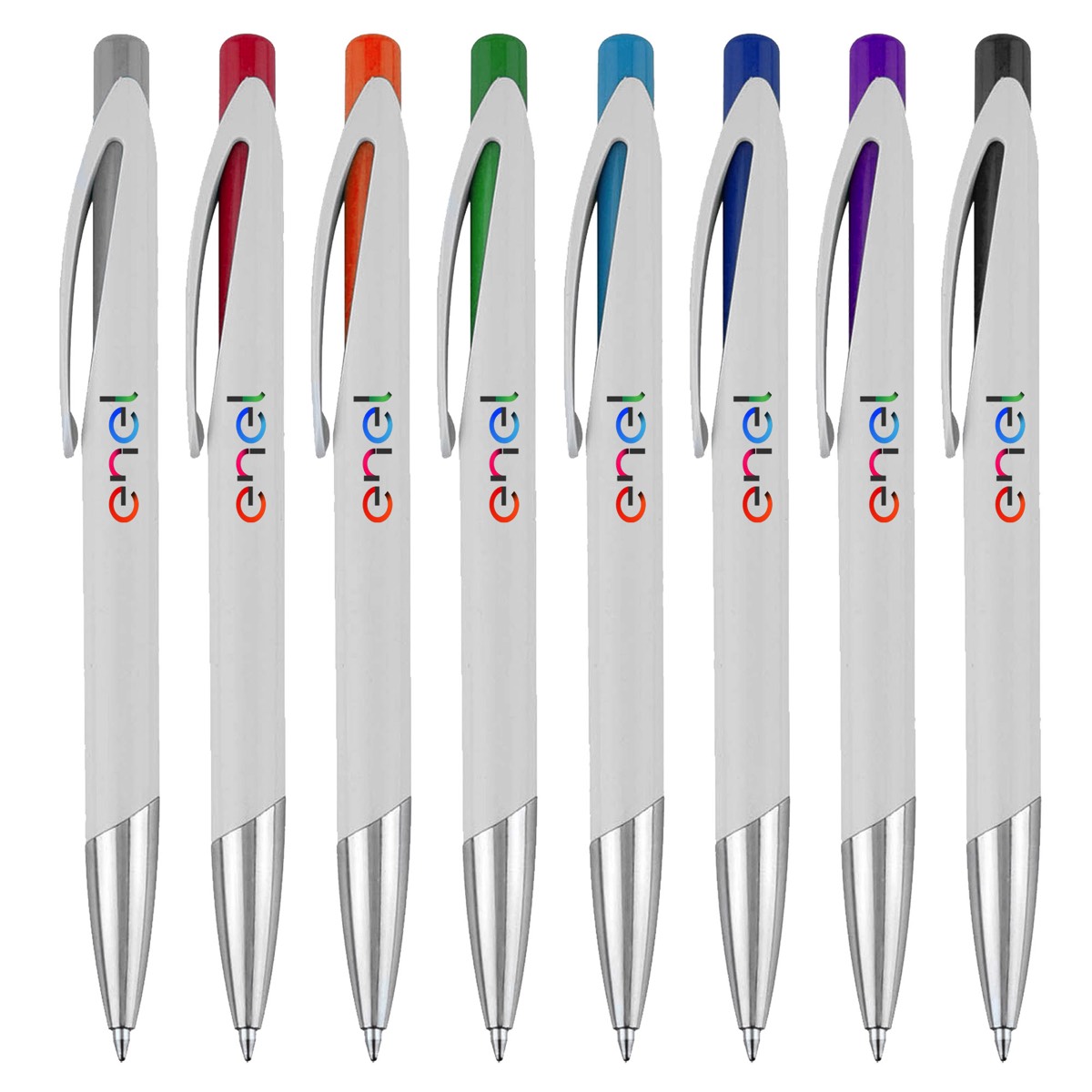 elevate plastic pens with colour highlights on white barrel