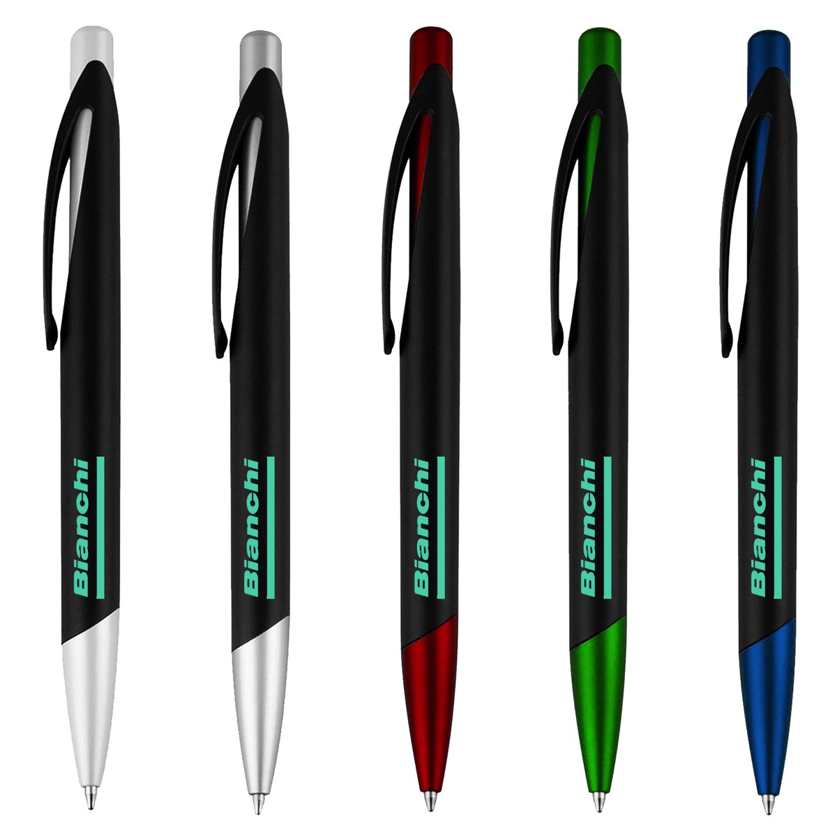 elevate plastic pens with black barrel and coloured highlights